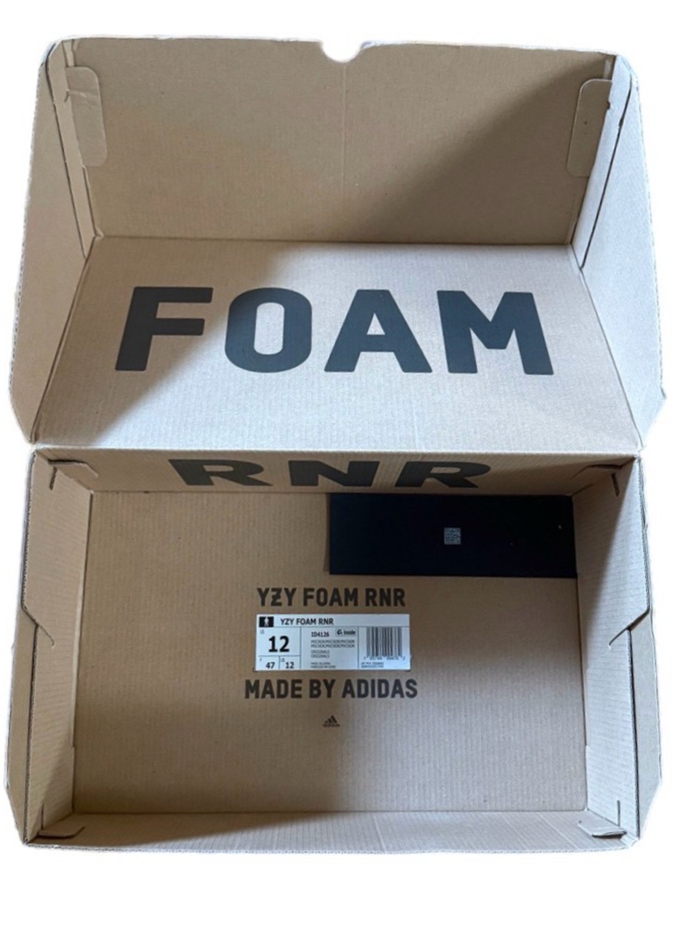 Adidas YZY FOAM RNR Cardboard Shoe Box - Tan Brown with Black Print